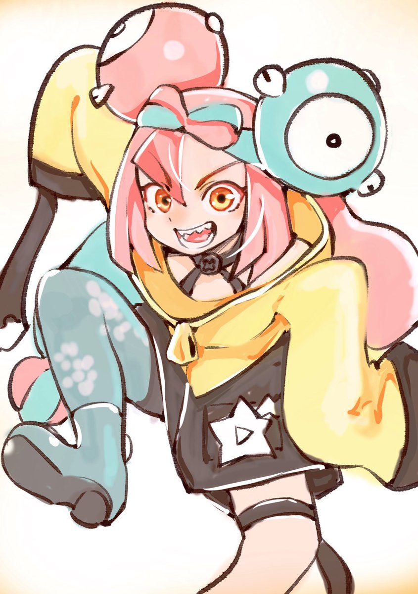 iono (pokemon) 1girl sharp teeth solo character hair ornament jacket teeth yellow jacket  illustration images