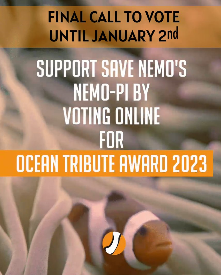 ## VOTE FOR OUR OCEANS ##
We are stoked to be one of five finalists of the Ocean Tribute Award 2023 and need your help to vote for Nemo Pi - our underwater weather station to save our reefs in South East Asia. It takes only 5 seconds and 1 click.
vote.save-nemo.org
