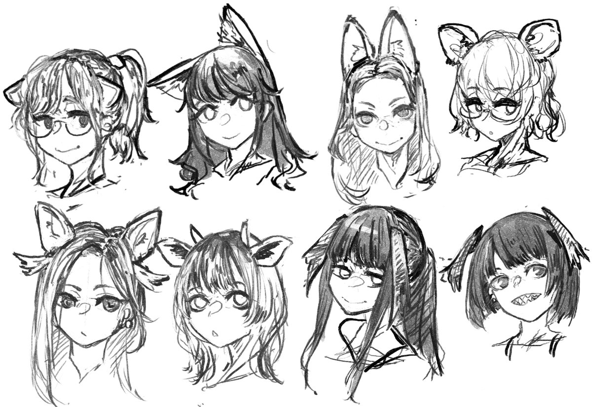 今年の描き納めはオタク街コンレポ②キャラデザ編。どうせ数年前なんで女性陣の見た目はほとんど覚えてないし、俺の好きなように描こう 