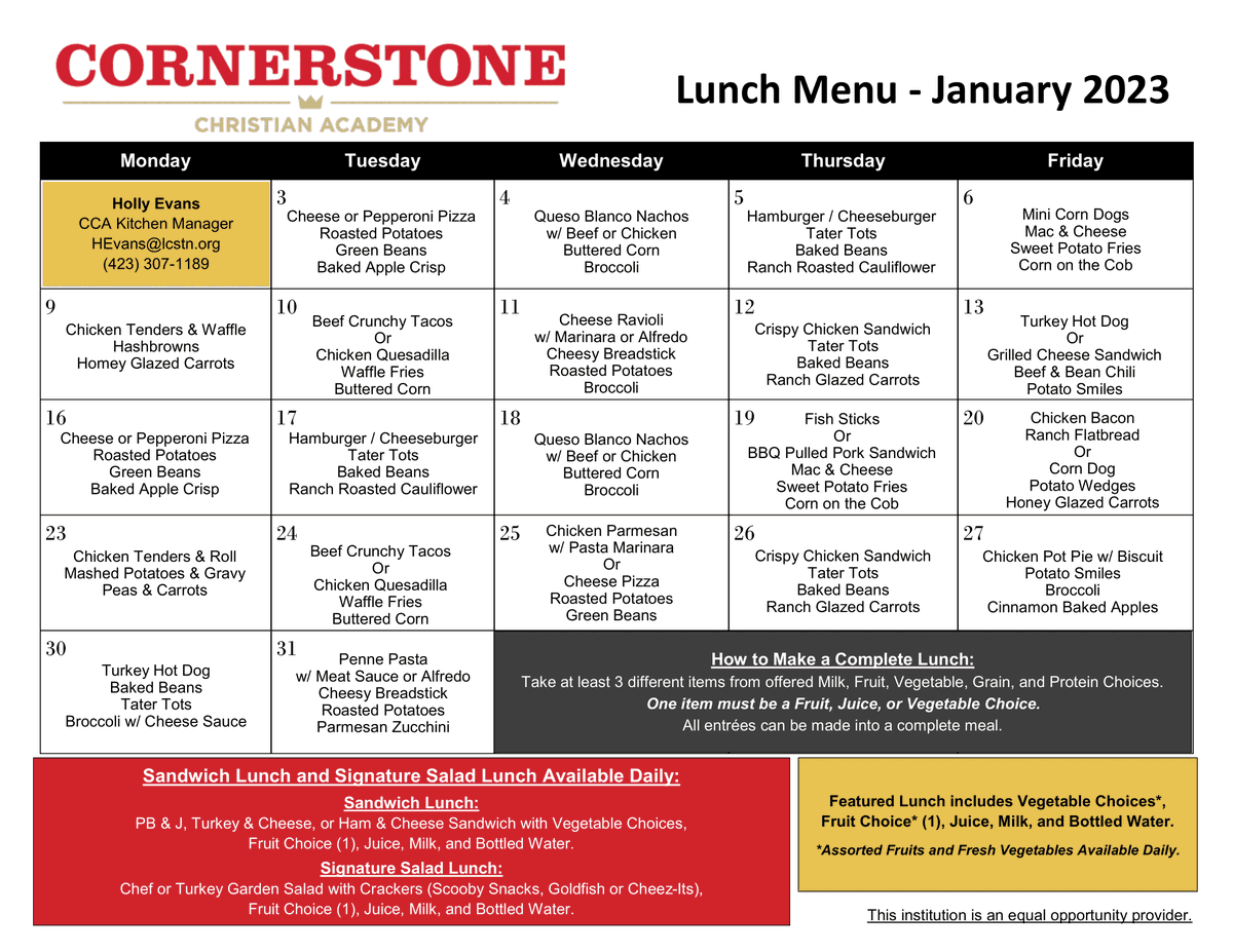 Cornerstonecubs's tweet photo. Don't forget to place your January lunch orders. https://t.co/Z3zvViH8t7
