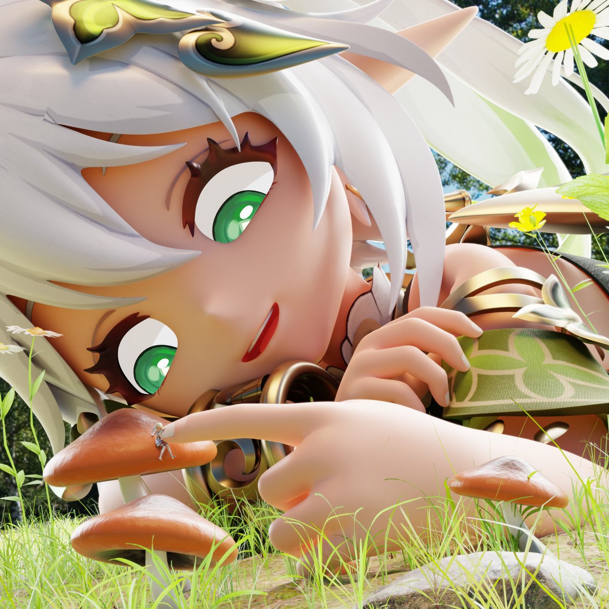 BlenderSeraph's tweet photo. What could be better than hanging out in nature with the goddess of nature herself? Right - being small and enjoy plenty of gentle finger pats from the big nature goddess herself! ^^ https://t.co/y81Gkxug2o
