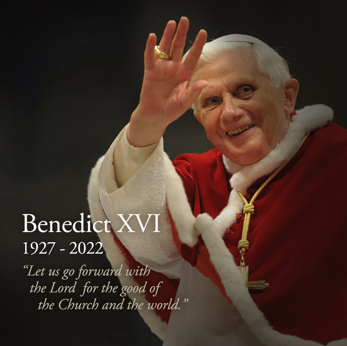 #BREAKING | Our beloved #BenedictXVI has departed to meet the Father. The Vatican confirmed his death a few minutes ago. We join in prayer for the eternal repose of the Pope Emeritus. May the light that has no end shine for him.