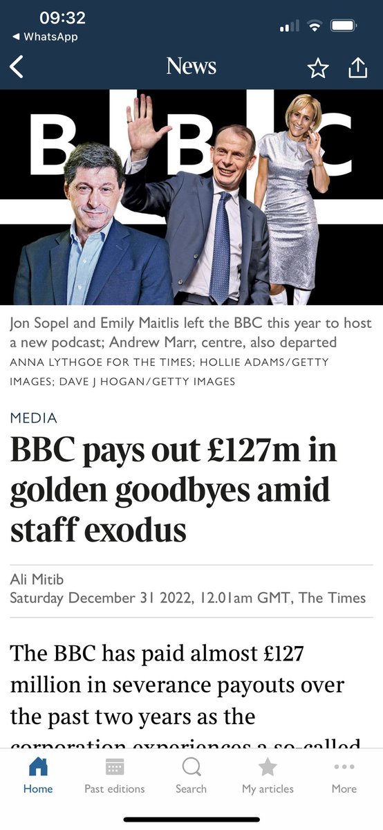 jonsopel's tweet image. Dear ⁦@thetimes⁩ - The headline and graphic accompanying this article are deeply misleading. I didn’t receive - nor sought - a penny when I left the BBC (and I’m pretty certain neither did Andrew or Emily). And would have happily confirmed this if anyone had asked.