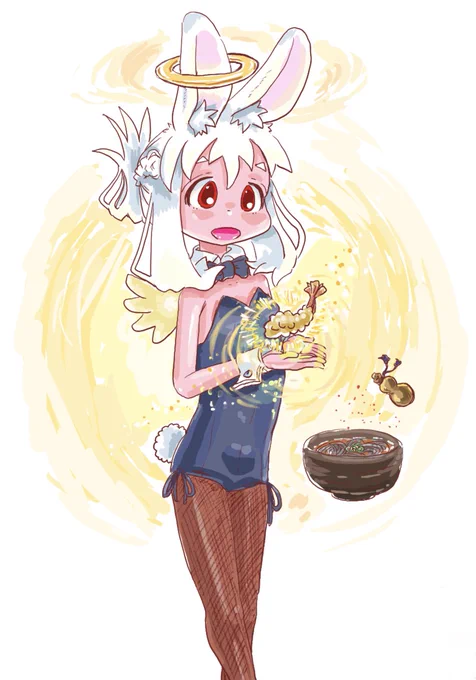 私は、除夜の鐘を聞きながら年越し蕎麦を食べようと座しました。そこに彼女は現れた、白き髪、大きなうさぎの耳に、光輪を浮かべ、破廉恥な姿をしていました。そして、蕎麦に七味をかけ、海老天を乗せ、去って行かれたのです。私は、その蕎麦を啜り、七味で咽せた。「大晦日の書」3章2節より 