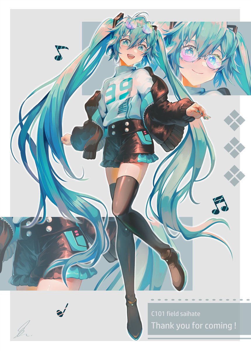 初音ミク 「コミケありがとうございました!お礼イラストは表紙ミク全身。長文はHPの方に追記し」|saihateのイラスト