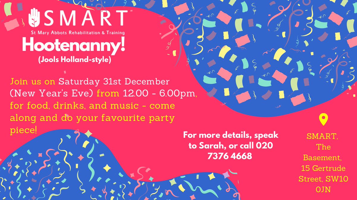 Ready to start your New Years Eve celebrations? 🥳 Then why not join us today for a SMART Hootenanny from 12 - 6pm! There’ll be music, food, magic - lots of good stuff to start ringing in the new year 😁. #Charity #NewYear #Chelsea #Celebrate #Music #Community #Hootenanny