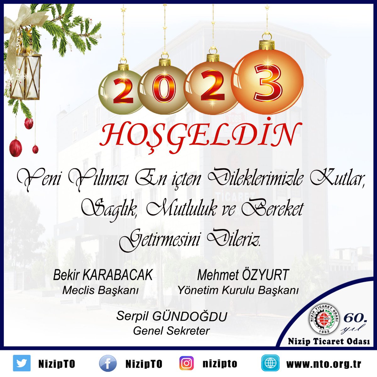 Nizip Ticaret Odası (@nizipto) on Twitter photo ➡️ 2023 yılının ülkemize ve iş dünyamıza sağlık, huzur ve bereket getirmesini diliyor, yeni yılınızı en içten duygularımızla kutluyoruz. <a href="/MehmetOzyurtNto/">Mehmet Özyurt</a> <a href="/serpilalpay/">Serpil Gündoğdu</a> ➡️ 2023 yılının ülkemize ve iş dünyamıza sağlık, huzur ve bereket getirmesini diliyor, yeni yılınızı en içten duygularımızla kutluyoruz. <a href="/MehmetOzyurtNto/">Mehmet Özyurt</a> <a href="/serpilalpay/">Serpil Gündoğdu</a>