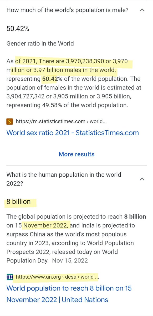 SweepsWeekBJJ's tweet photo. @PatrickHardey @GSsandersgeorge @Cobratate I thought that 2021 global census and an update by the UN in 2022 would have been fairly recent, but if you have information on my missing Billions I'd like to see it. Maybe you missed the distinction of "males" (about 50%) versus total population. https://t.co/v9cZENI1e0