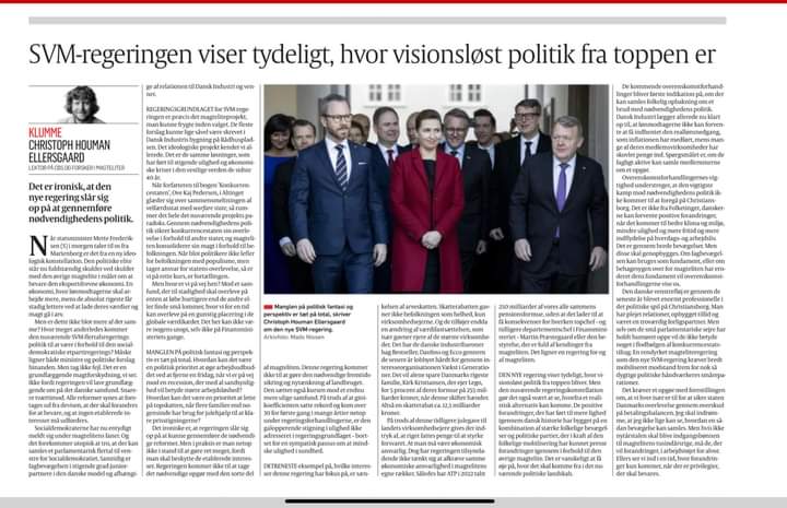 Når man alene forandrer for at bevare. 

Skriver i <a href="/politiken/">Politiken</a> om, hvor visionsløs den nye regering er, fordi politik hen over midten handler om at sikre forskellige fraktioner i magtelitens position og privilegier.

Samtidig kan man ikke tage livtag med centralt udfordringer.