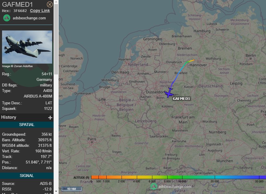 5472_nde's tweet photo. GAFMED1 #GermanAF A400M out of Wunstorf with #medevac callsign. 1027z https://t.co/N3cg963XJ8