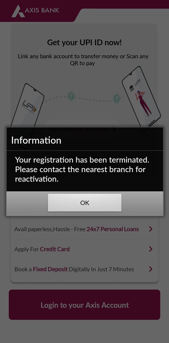 Unable to access my axisbank account via mobile app, however i can access it via internet banking.
Raised a service request and they informed me as the issue will get resolved by next day. Till this time facing the same issue and getting below message. <a href="/AxisBank/">Axis Bank</a> <a href="/AxisBankSupport/">Axis Bank Support</a>
