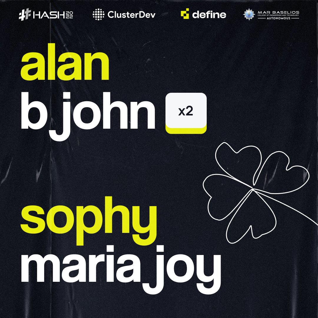 definehack's tweet photo. Presenting you all the lucky winners of Define'22 👀
Congratulations Alan and @j_sophy_m for your achievement 🥳
Keep Defining!! 🥂
#definehack #winners https://t.co/ZyDC1y4How