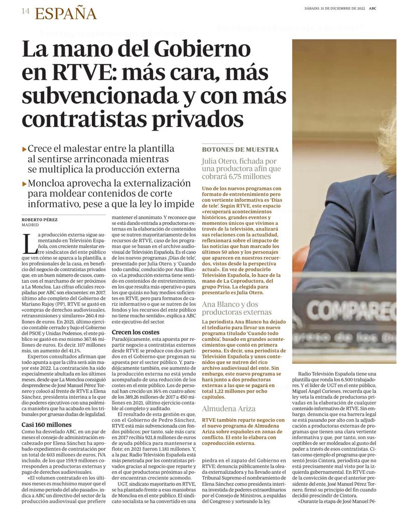 UGTRTVE's tweet photo. Declaraciones de nuestro Secretario General @macurieses a el diario ABC, sobre el peligro y la gravedad de la externalizacion que están haciendo la presidenta interina Elena Sánchez y @Josepablo_ls https://t.co/34phgLoQK7