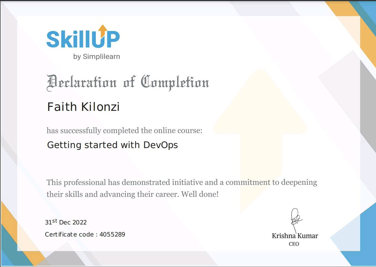 faith_kilonzi's tweet image. One thing about me, I like learning! I went back to the basics of DevOps out of intellectual curiosity. A new certificate from @simplilearn #skillup
#DevOps #DevOpsengineering #HappyNewYear #2022wins #techtwitter #BlackTechTwitter