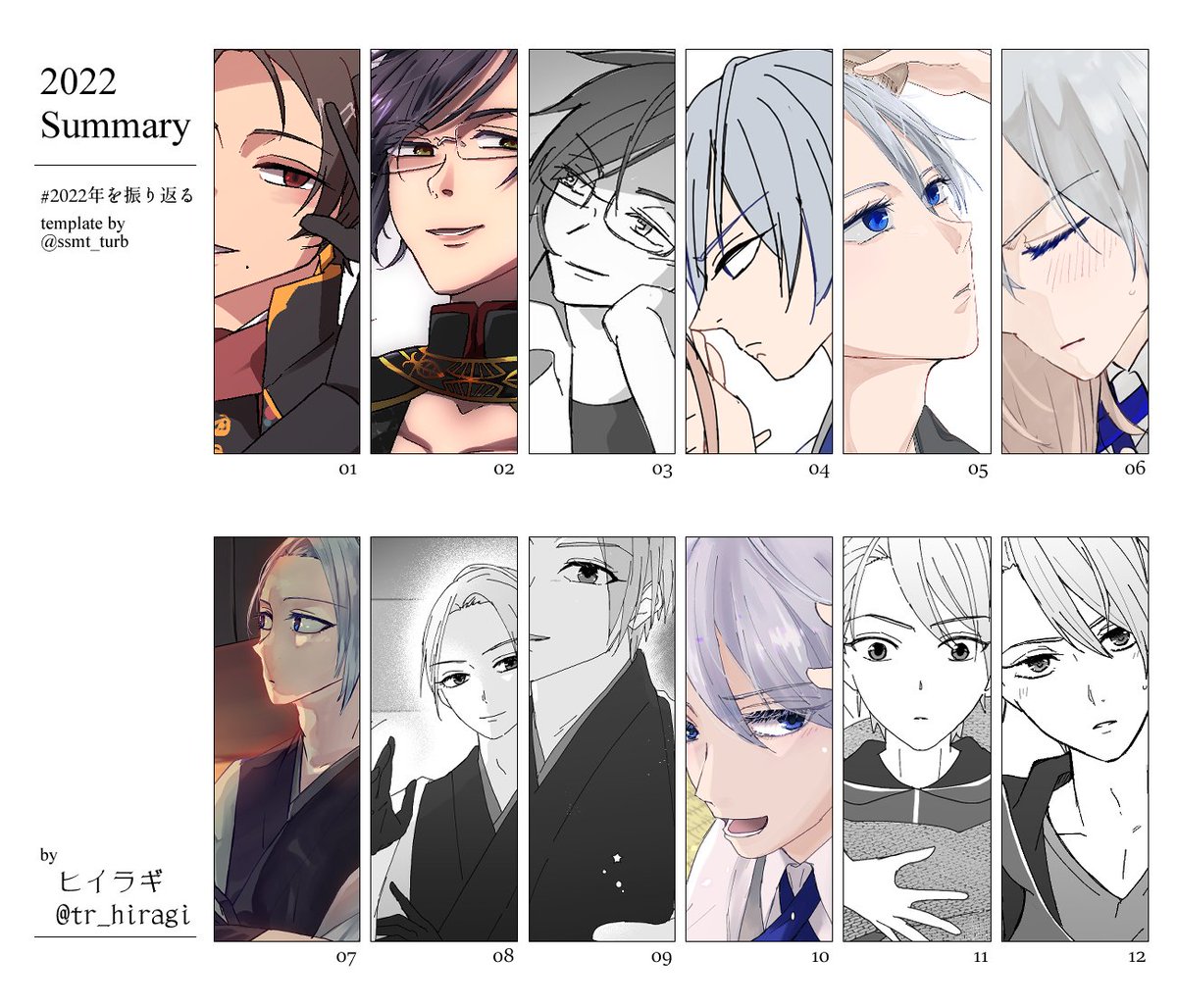 #2022年を振り返る
2022年ありがとうございました~。よく見たら毎月描いてたので(びっくり)テンプレお借りして振り返り。来年も描けると良いな…。最近長義くんしか描けてないけど他の子もまた描きたい…!