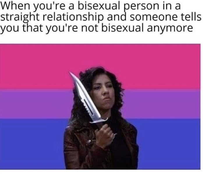 punchfascists1's tweet image. My last relationship was a straight relationship but we were both bi, soooo checkmate!? 🧐 #bisexual #lgbtq #queermeme