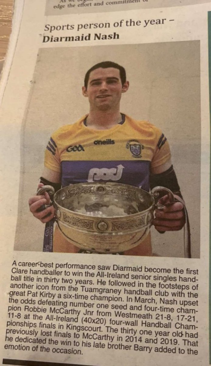Scariff's tweet photo. Congratulations @dnash104 💪💪
Super achievements this year 💚🤍

#scariff #TuamgraneyHandball #sportspersonoftheyear #Clareecho #AllIrelandseniorchampion #proud #clarechampion #SBCR #clarefm https://t.co/qpMjPFuAXn