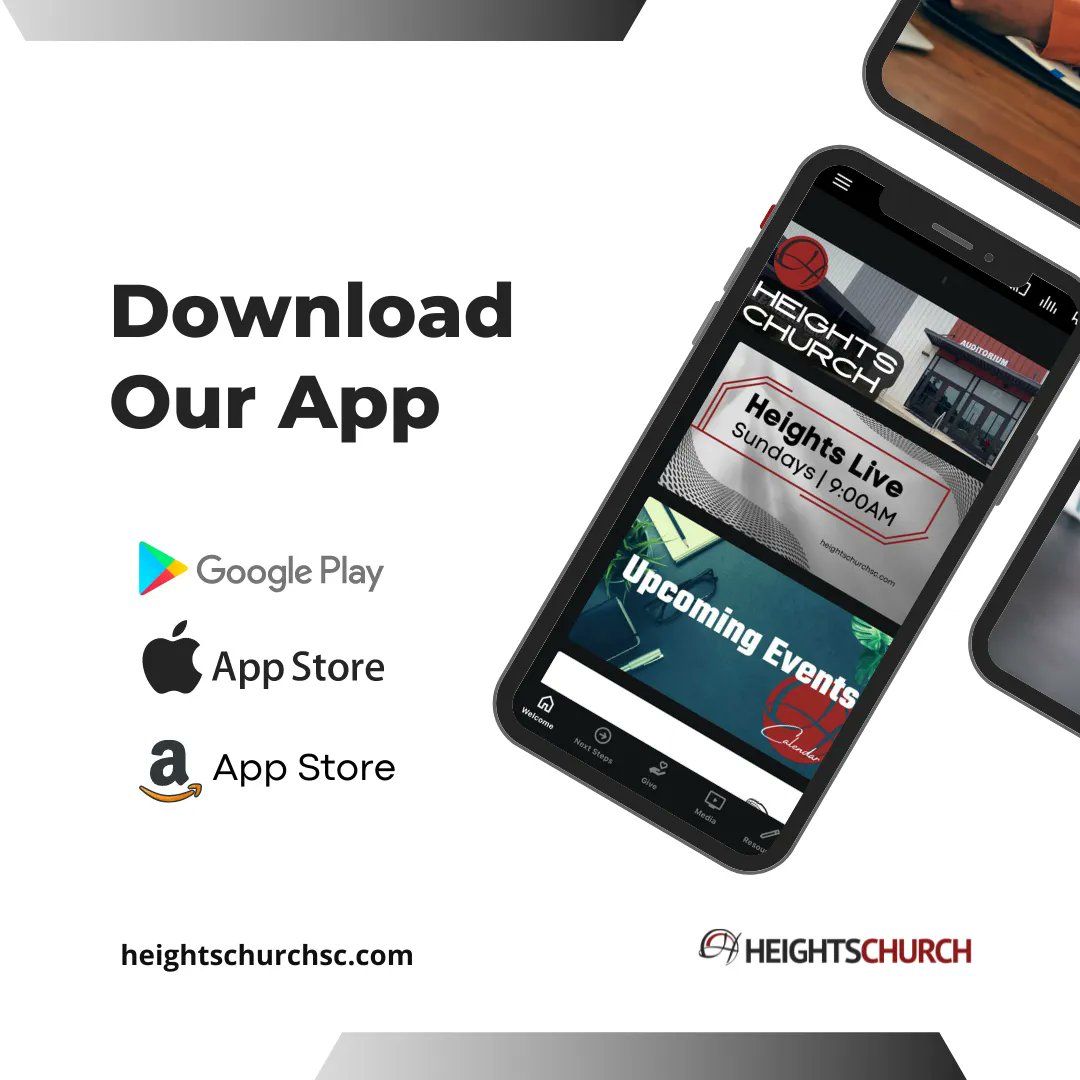 HeightsChurchSC's tweet photo. Hey guys, get connected to our app! https://t.co/TZ5h6JAEsE 
You are able to access all of our upcoming events, watch sermons live, and we also have a parent resources tab so you can see what your kids are learning in our children's classes. https://t.co/yaCg3Ajmv4