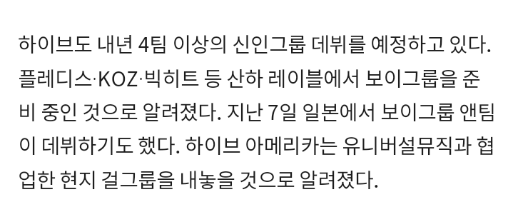traineeA_sl's tweet photo. [ARTICLE] 221231

"HYBE also plans to debut more than 4 teams next year, it is known that the boy groups that are being prepared are from the sub labels pledis, koz and bighit"

#TraineeA #Trainee_A #BIGHIT #ALAS  #ALAS_BIGHIT https://t.co/b3DJ83D637