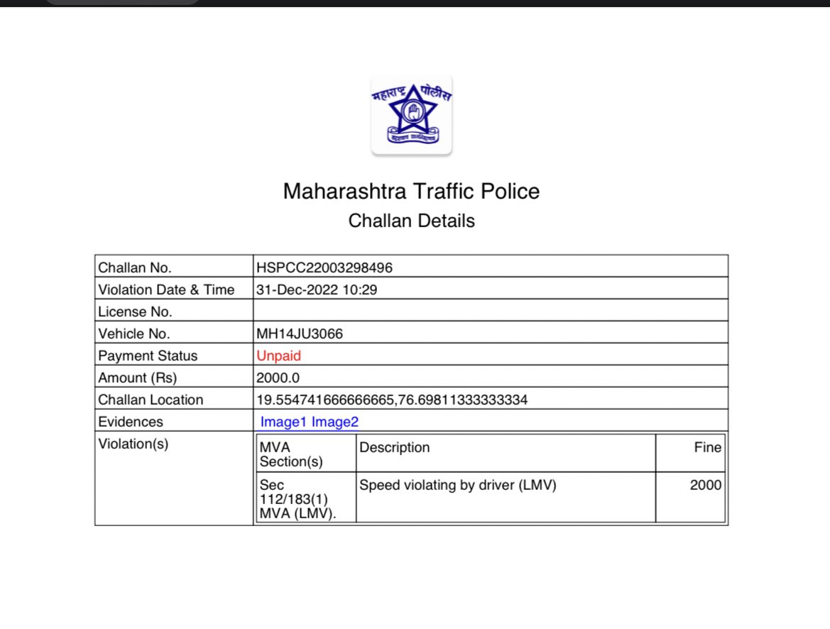 SameerMore24's tweet photo. Not a single sign board about speed limit of 70 km/Hr On Jintur- Parbhani Road, and the traffic police charged me for over speeding fine of 2000 rupees? How can I suppose to pay this?? Kindly look into this! My speed was 82 kms/Hr @DGPMaharashtra @Parbhani_Police please help https://t.co/T0DcCwTGAc
