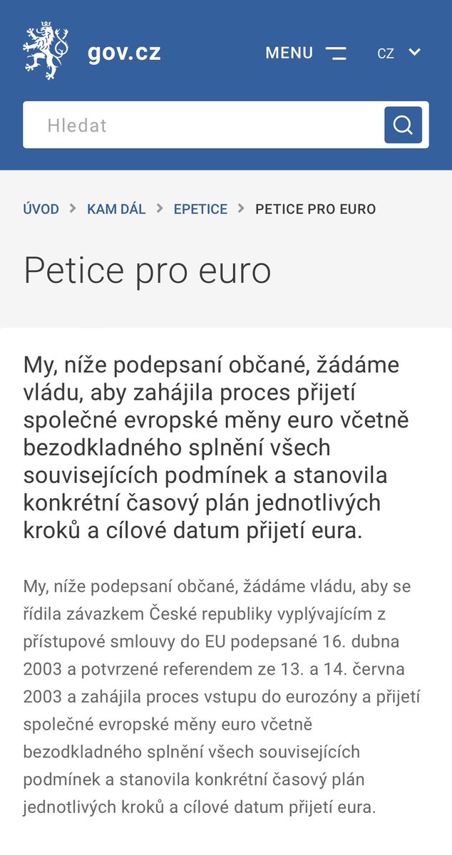 První den e-petice pro #euro přes 400 podpisů. Dáme do konce roku 500? Sdílejte a podepisujte: portal.gov.cz/e-petice/231-p…

Už při dosažení 10 000 podpisů musí petici projednat senátní i sněmovní petiční výbory. Míříme ale výš.

#petice #Cesko