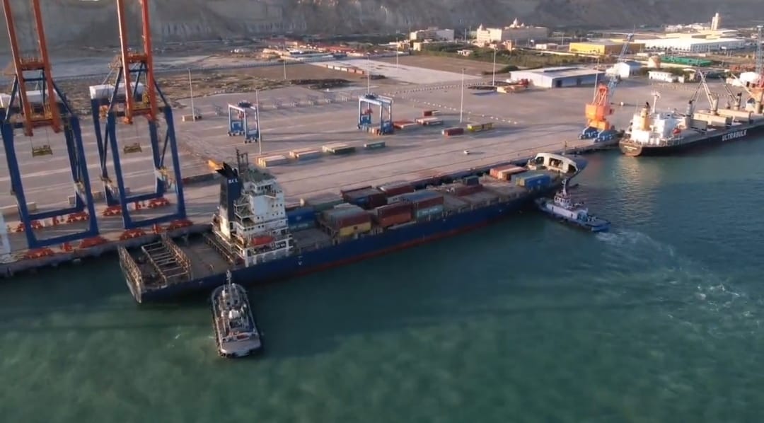 A mesmerizing view of the second vessel berthing at #Gwadar Port.