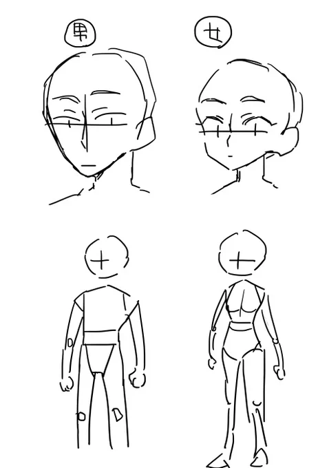 ㉑男女の描き分け
雑だけど……首の細さと顎周りと腰かな? 
