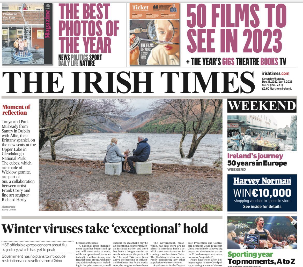 philipbromwell's tweet photo. Well deserved recognition for artists Frank Corry and Richard Healy. A couple of days after we covered the story of their ‘Suí’ project in the national parks, it’s on the front page of today’s @IrishTimes https://t.co/oPKrlH4U4t