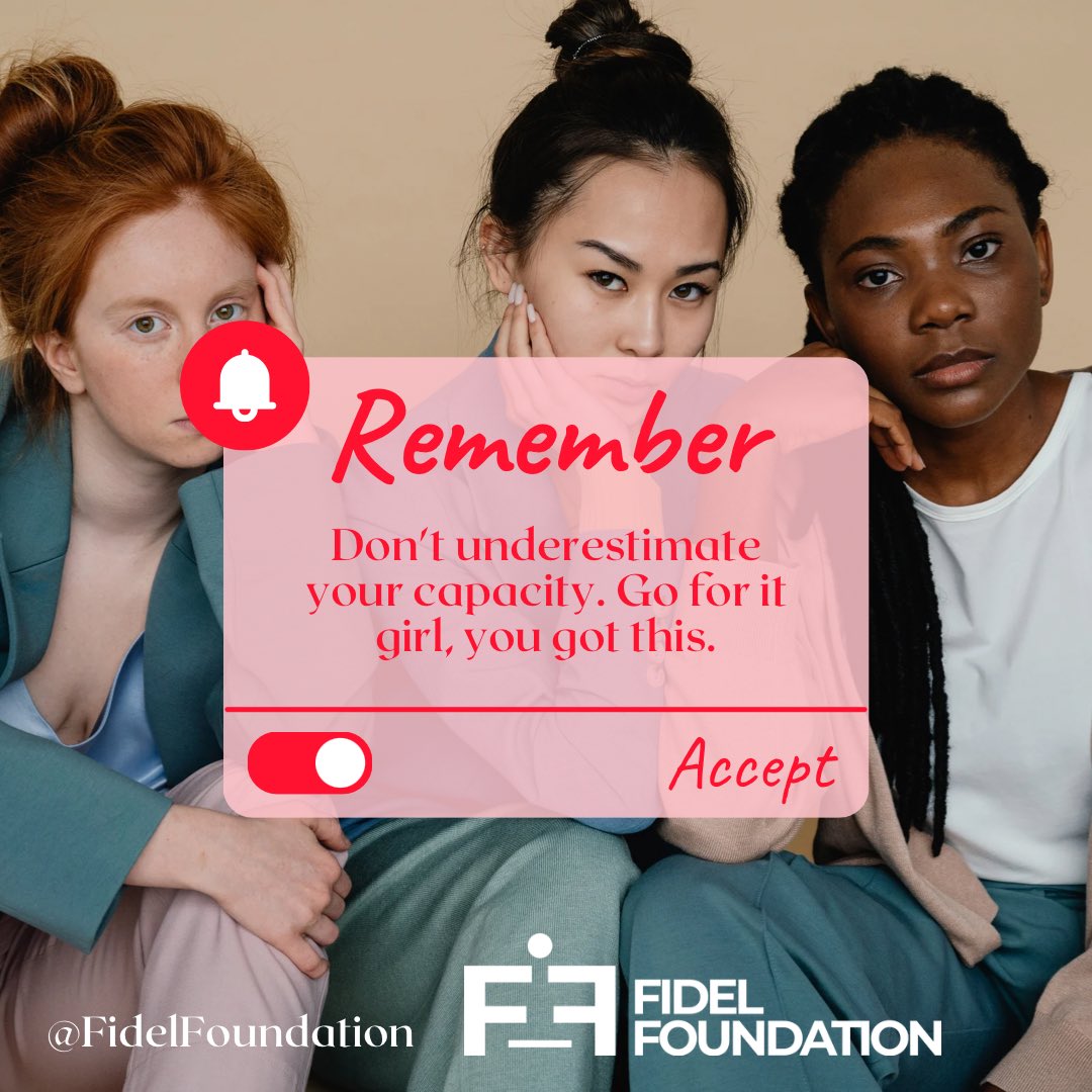 fidel_found's tweet photo. Remember - don’t ever underestimate your capacity. You can do it. Just go right ahead and do it!

#UNSDG5
#fidelfoundation
#womenfacts
#WomensRightsAreHumanRights https://t.co/0XuT3s1tZh
