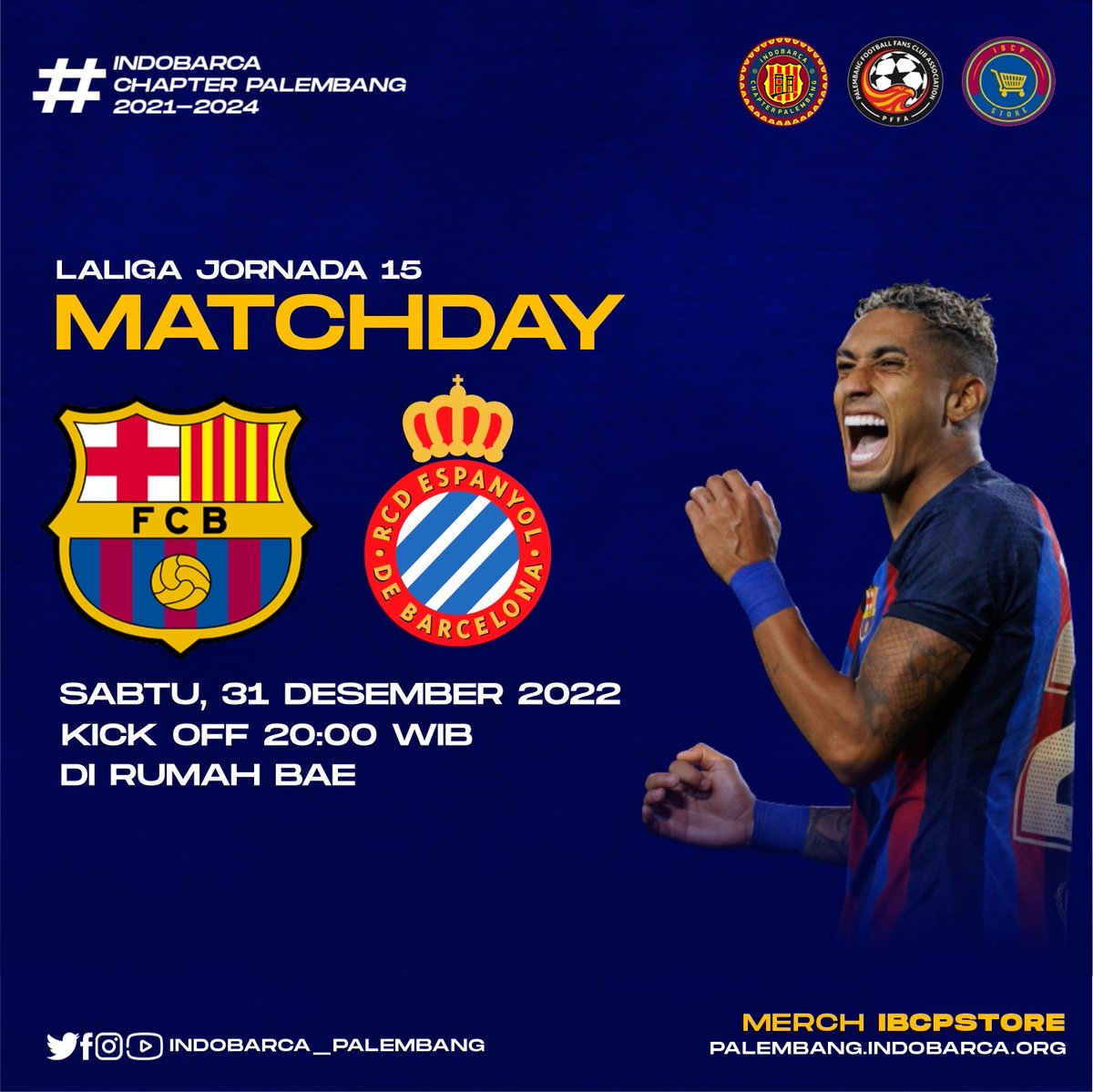 Akhirnya setelah libur panjang Barça bermain kembali, malam ini Barça akan bertanding dalam ajang @laliga Jornada ke-15 menghadapi Espanyol. 

Namun, mohon maaf untuk match kali ini Event NOBAR ditiadakan dulu ya, les. Semoga Barca menang &amp; dapat 3 point pada match kali ini.