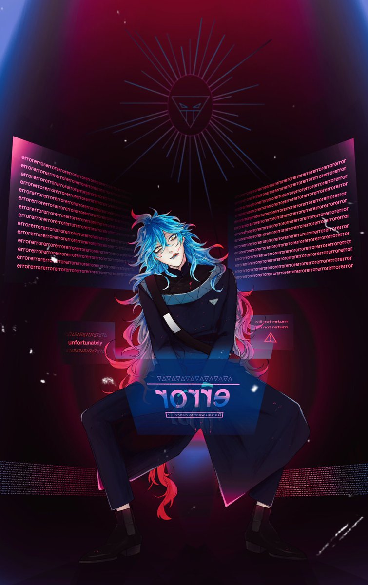 long hair blue hair male focus 1boy blue lips solo fiery hair  illustration images