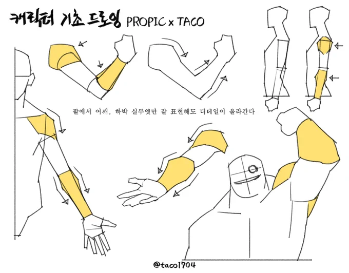 팔에서 어깨, 하박 실루엣만 잘 표현해도 디테일이 올라간다 