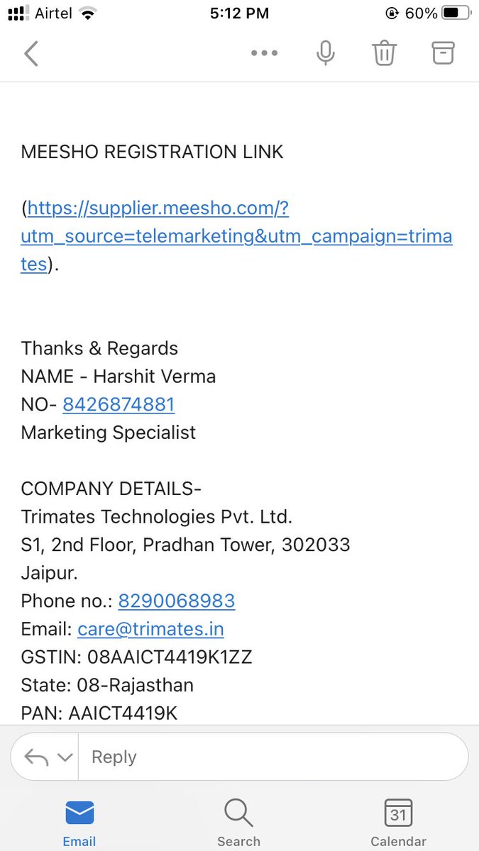 iamGgargi's tweet photo. @meesho_support @Meesho_Official I am getting multiple emails and calls to share my pan card and &amp; my product in meesho. I asked to send an email from official Meesho email. But email doesn’t look authentic.
Could you please confirm? https://t.co/8XAVeBFaK6