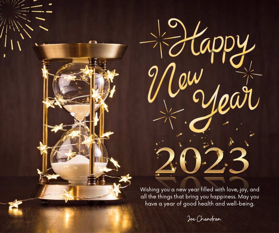 joechandran's tweet image. Wishing everyone a very Happy New Year 2023! 🎉 May this year bring you health, happiness, and all the things you&apos;ve been hoping for. Let&apos;s make the most of every moment and make the world a better place for all. Cheers to a fantastic year ahead! #HappyNewYear2023