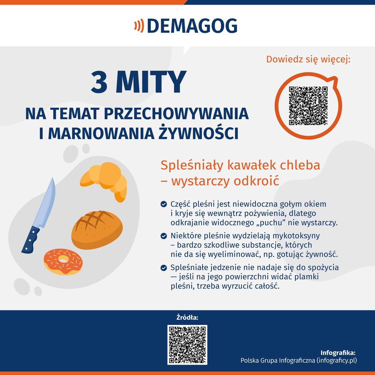 DemagogPL's tweet photo. 🥪 Sprawdź 3 mity na temat przechowywania i marnowania żywności.
Jak przechowywać żywność, by zmarnować jej jak najmniej, ale nie zaszkodzić swojemu zdrowiu?
❌ #Mit1 Spleśniały kawałek chleba wystarczy odkroić
ℹ Dowiedz się więcej: https://t.co/KVr2AyklvV https://t.co/05b8FZsN0E