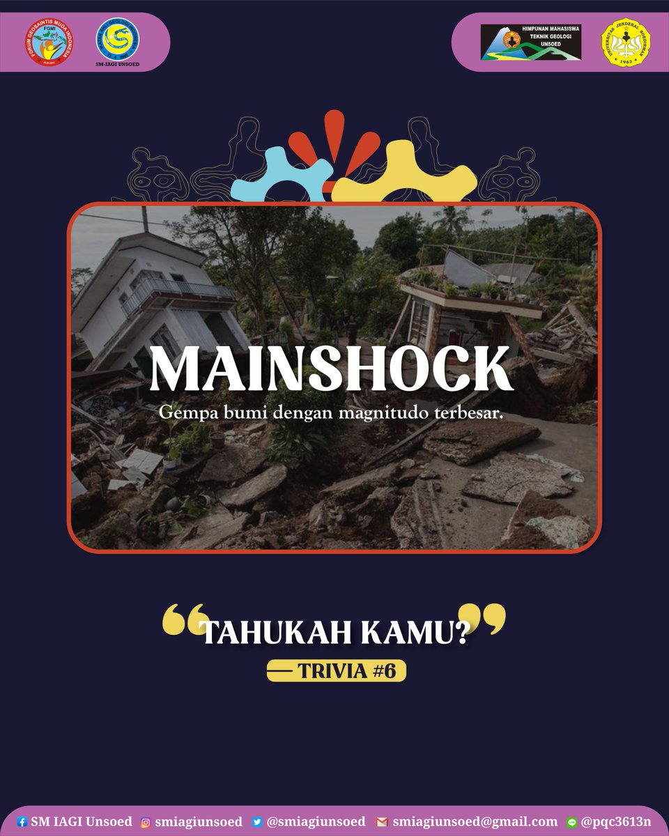 SMIAGIUnsoed's tweet photo. [TRIVIA #6 : Tahukah Kamu?]

Akhirnya Trivia hadir kembali dengan informasi yang menarik dan bermanfaat! Pada Trivia #6 kali ini kita akan membahas Mainshock dan Aftershock Gempa, nih!

___________________
SM-IAGI UNSOED 2022

#iagi
#smiagi
#smiagiunsoed https://t.co/tZrykcXJNa