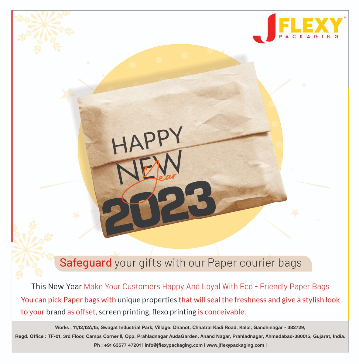 ( 2023 )This New Year Make Your Customers Happy And Loyal With Our Eco - Friendly Paper Bags
#jflexypackaging #packagingdesign #deliverybag #courierbags #packagingproducts #madeinindia #customizebag #manufacturer #packagingideas #ecommerce #businessideas #deliveryworldwide #paper