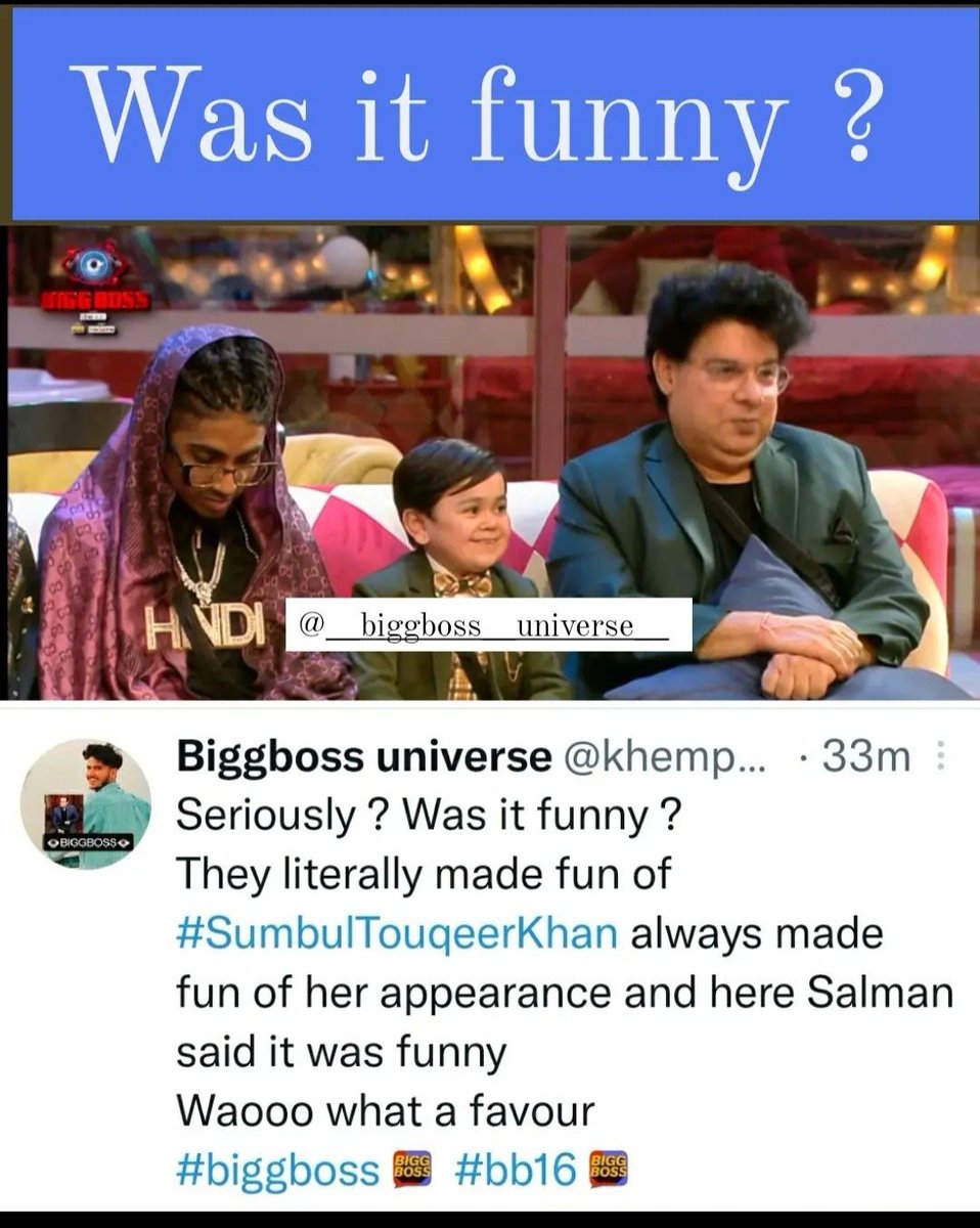 Its not funny @ColorsTV @EndemolShineIND @gautamsinghvigg @AkankshaKapur4 @justvoot @VootSelect @TouqeerSumbul 
#biasedbb16 #biasedhostsalmankhan 
#evictsajidkhan