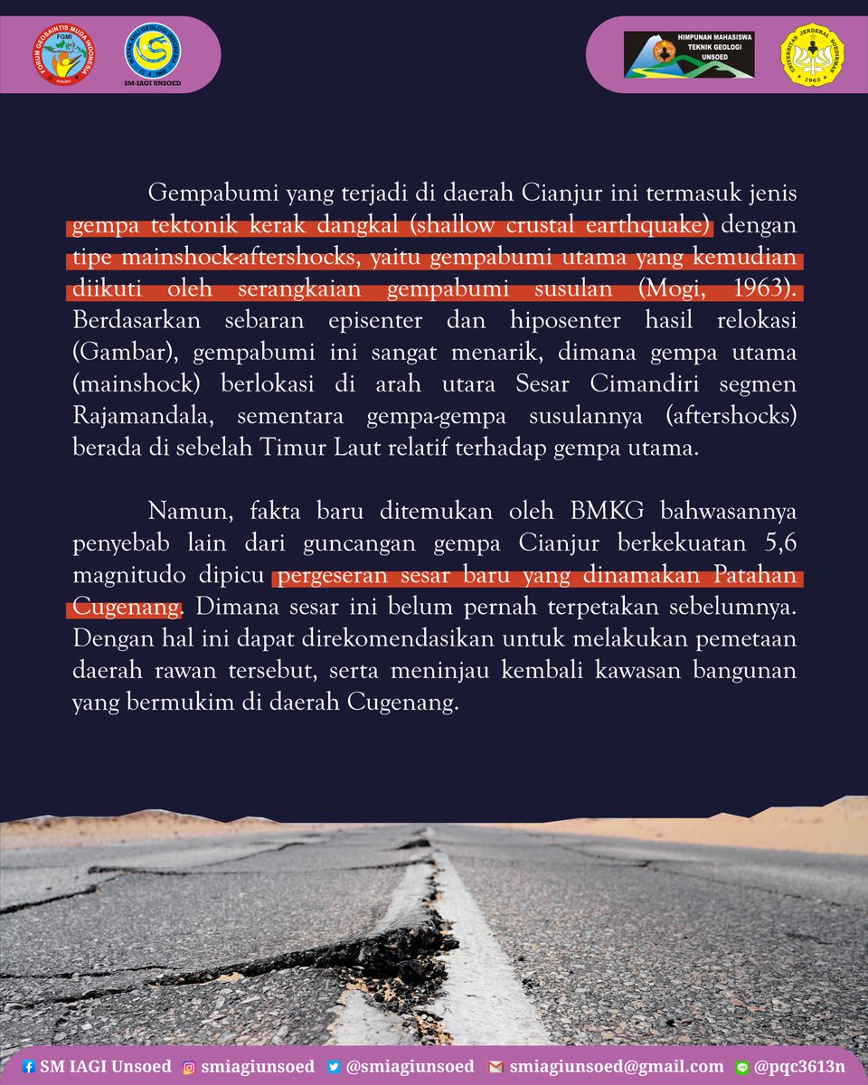 SMIAGIUnsoed's tweet photo. [TRIVIA #6 : Analisis Gempabumi Cianjur &amp; Fakta Terbarunya!]

Akhirnya Trivia hadir kembali dengan informasi yang menarik dan bermanfaat! Pada Trivia #6 kali ini kita akan membahas Gempa Cianjur, nih!

___________________
SM-IAGI UNSOED 2022

#iagi
#smiagi
#smiagiunsoed https://t.co/8sBZUzB373