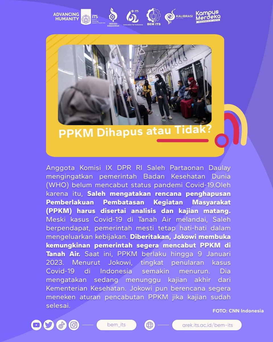BEM_ITS's tweet photo. Selain tiga bahasan tersebut, ada bahasan lain yaitu pelecehan dosen ke mahasiswa dan bahasan PPKM yang berlaku hingga Januari 2023.

Lalu, bagaimana pendapat kalian? apakah kabar Indonesia baik-baik saja? 

Kementerian Aksi dan Propaganda
BEM ITS KALIBRASI 2022

#AksproKalibrasi https://t.co/dcLoxolF8b