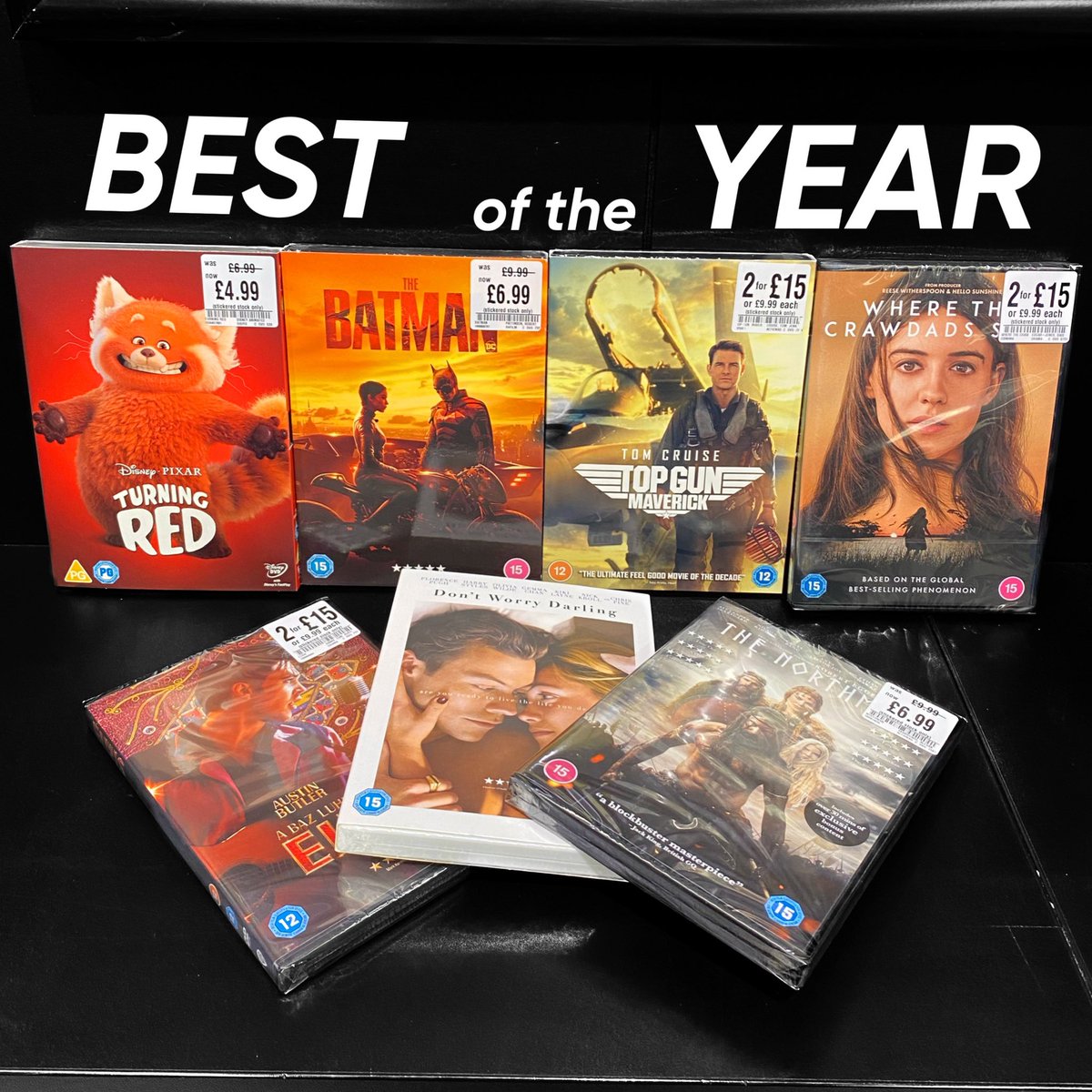hmvburton's tweet photo. Our top picks for 2022’s greatest film. What was your favourite new release this year? #TopFilms2022 #TurningRed #TopGunMaverick #DontworryDarling https://t.co/39Gta8VTOl