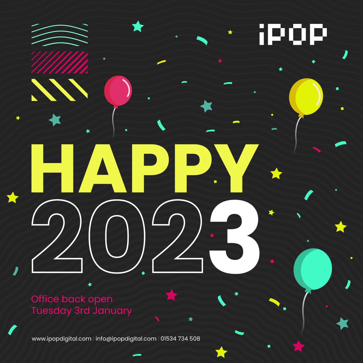 ipopdigital's tweet photo. Happy New Year to all our friends, family and clients, bring on 2023!
For anything urgent please contact https://t.co/G2hUsSNq7i
info@ipopdigital.com | 01534 734508
#jerseyci #iPOPDigital #channelislands #jerseychannelislands https://t.co/ofO2G4faMs