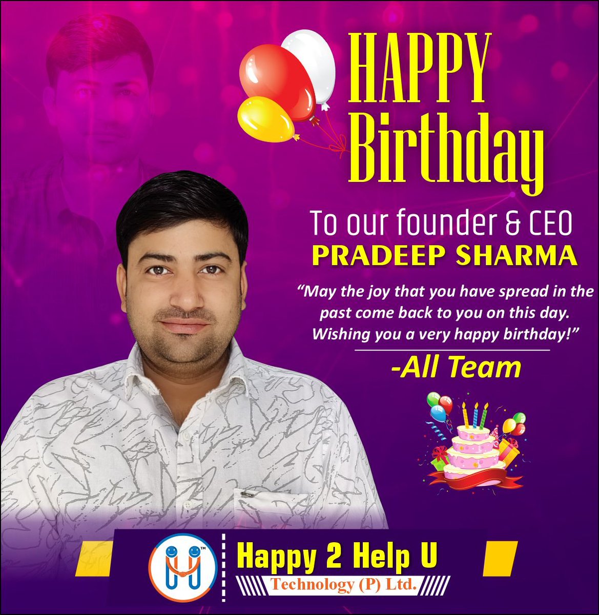 h2hutechnology's tweet photo. 🎂Happy Birthday
To Our Founder &amp; CEO
💐 @pradeepemitra 
"May the joy that you have spread in the past come back to you on this day. Wishing you a very #happy_birthday🎂
~All Team
💐🎂🎂🎂🎂🎂
#pradeepemitra #jobkapitara #eMitraCare #h2hutechnology https://t.co/8e5938hA7k