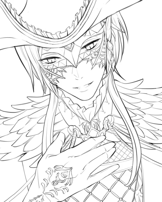 今年の描き納めはマスカレ🐉線画まででした〜〜!中途半端!お正月にのんびり色塗りします😊 