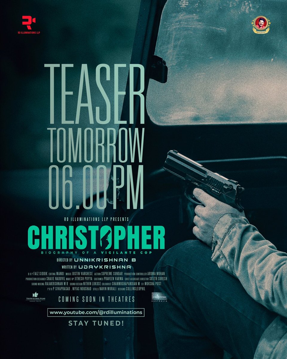 #Christopher Official Teaser Tomorrow at 6PM!

Premier link ▶️ youtu.be/R3v_s95LPaw 

@mammukka @unnikrishnanb
#Udayakrishna #RDilluminations