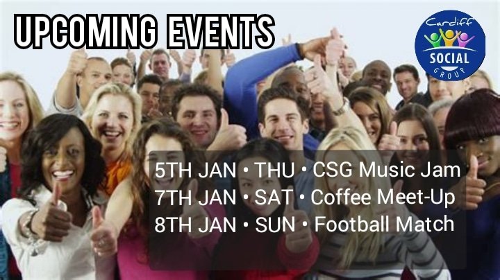 CardiffSocialG's tweet photo. Upcoming Events for Cardiff Social Group. Innovating the Cardiff Social Scene.
Meet Up Group Here: Check out Cardiff Social Group https://t.co/c9oUY5xO9m on Meetup
Facebook Group Here: https://t.co/X9Uhm9MvYw
#CARDIFF @cardiffcouncil @SeneddCymru https://t.co/KdKHjfooSR