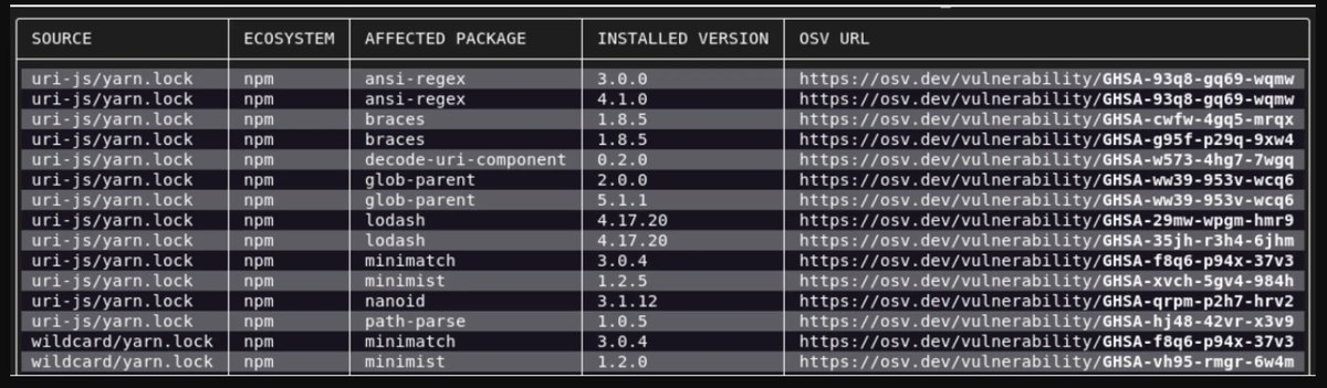 david_das_neves's tweet image. New vuln scanner of Open Source.
[Repo] OSV-Scanner - Vulnerability scanner written in Go which uses the data provided by osv[dot]dev
 
buff.ly/3G6Acfx 

#CyberSecurity #VulnerabilityManagement #SecurityScanning #BlueTeaming