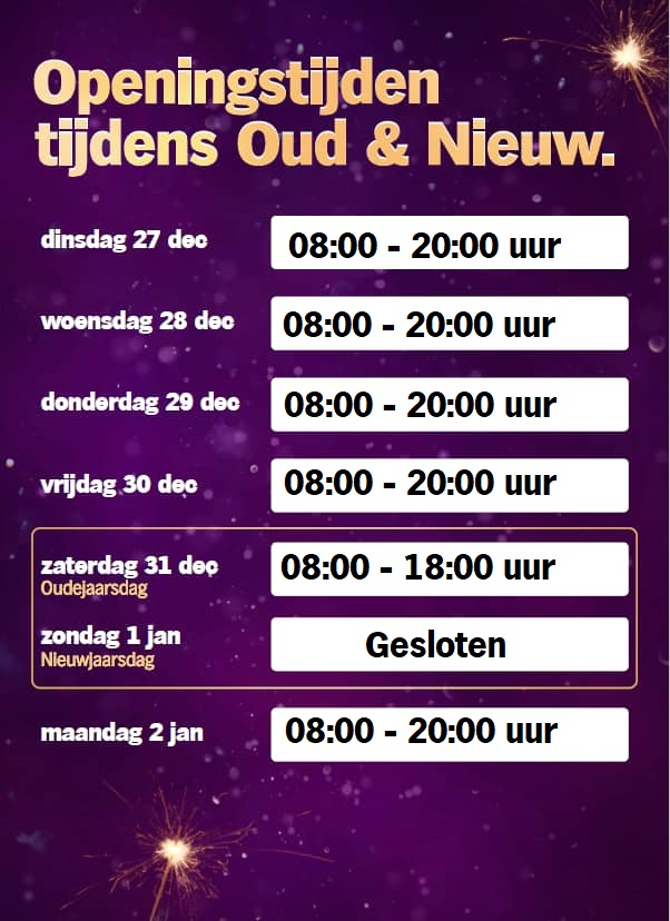 We kunnen gaan aftellen naar 2023!
Nog iets lekkers nodig voor vanavond? We zijn vandaag geopend van 08:00 - 18:00 uur. Op nieuwjaarsdag zijn wij gesloten. 
Wij wensen iedereen een veilige en fijne jaarwisseling!