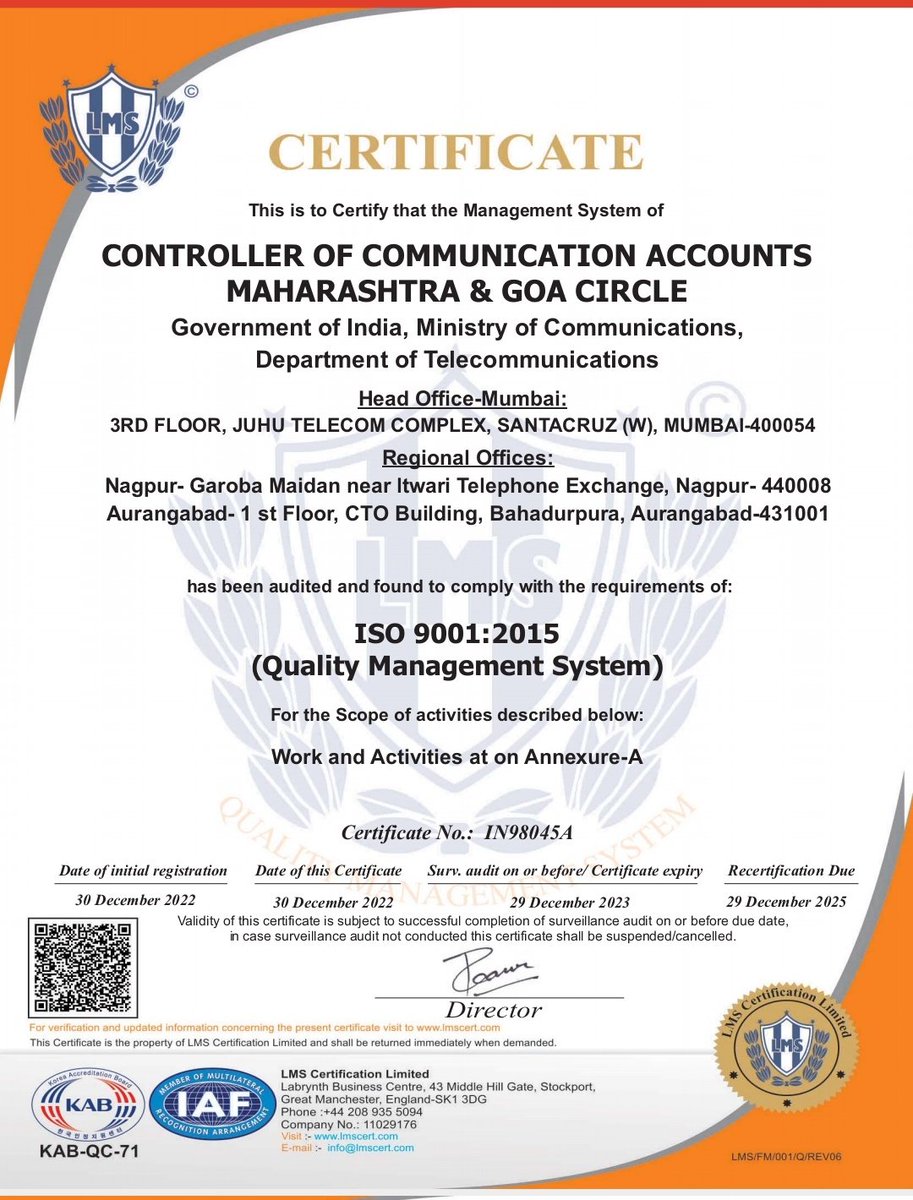 Controller of Communication Accounts, MH&Goa_DOT tweet media