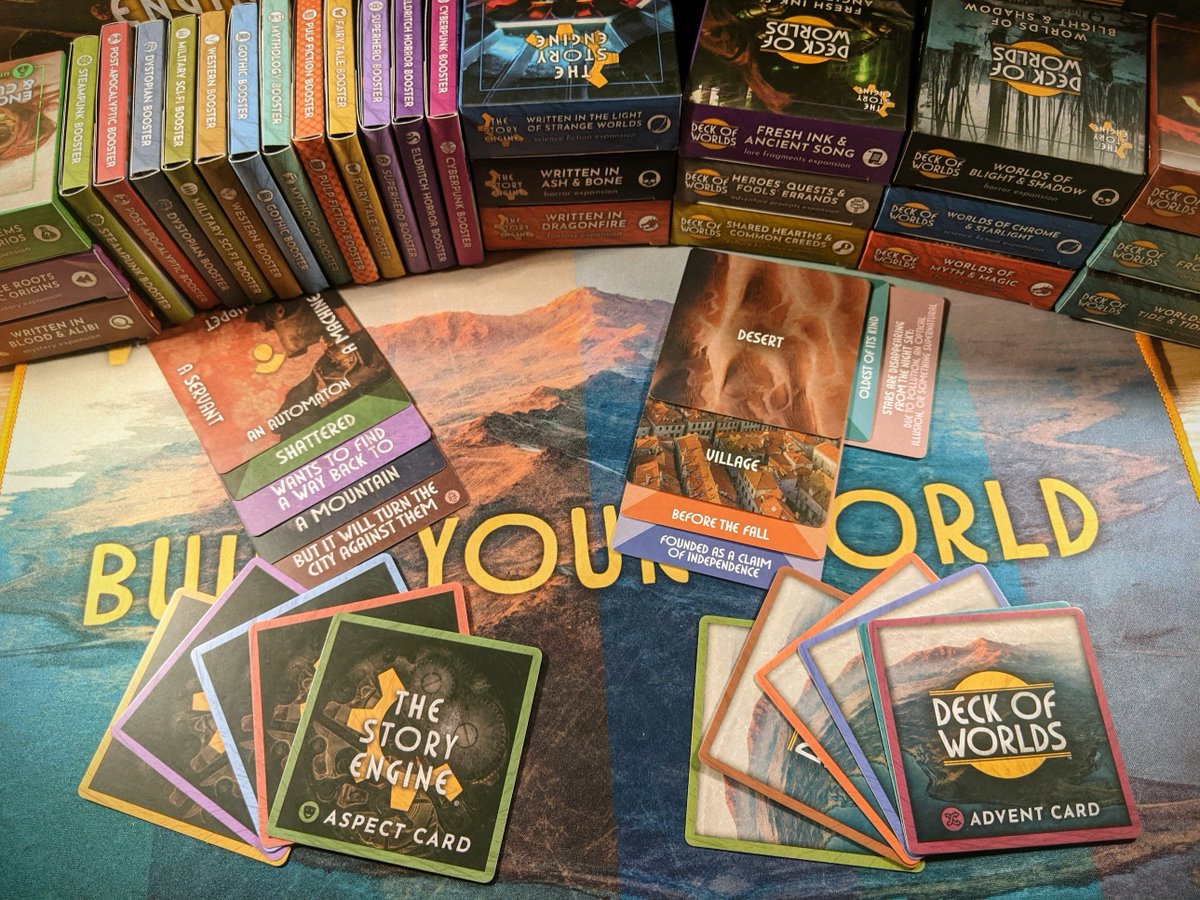 yohtzee's tweet photo. Yass, my @storyenginedeck + Deck of Worlds (by @rockpapercynic) arrived yesterday, just in perfect time to close the year!
These decks with all the expansions+boosters are massive, definitely a useful addition to my creative toolbox! https://t.co/Z2HfHId8mp